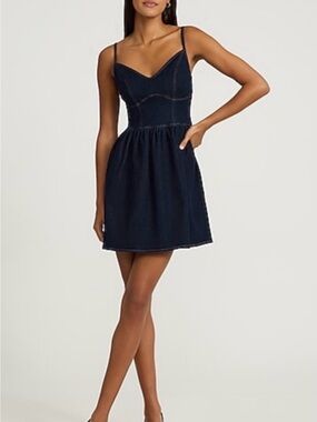 Express Dark Blue Denim Spaghetti-Strap Mini Dress